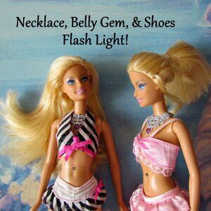 LIGHT-UP BARBIE DOLLS w BELLY BUTTON JEWELS THAT FLASH LIGHT + SHOES & NECKLACE!